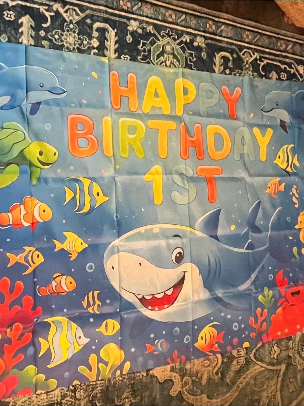 Under the Sea "Happy Birthday 1st" Party Backdrop - Blue